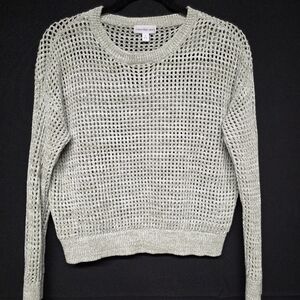 Calvin Klein Open Knit Striped Mint Crew-Neck Sweater